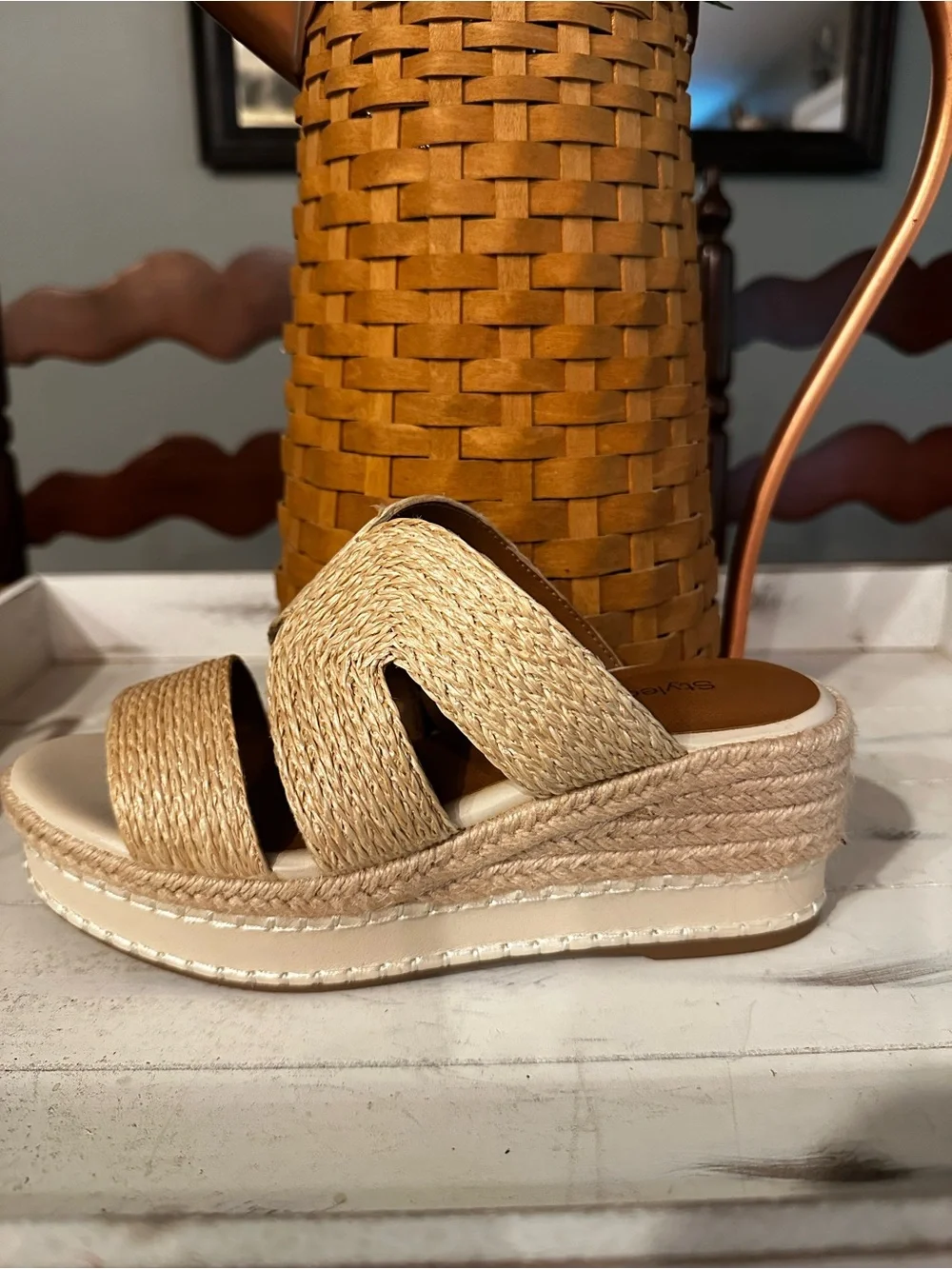 Style & Co. Beige Woven Platform Slide Sandals